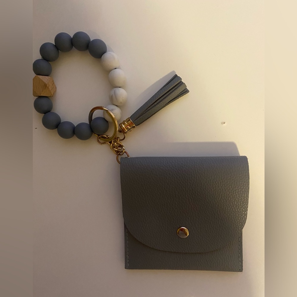 Women Gray Leather Wristlet Keychain Accessories